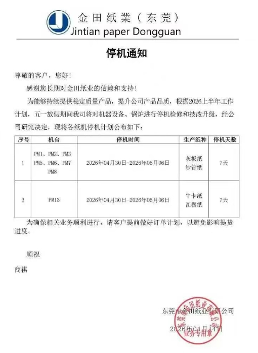 玖龙、荣成、理文等多家头部纸企发布调价通知及停机计划(图4)